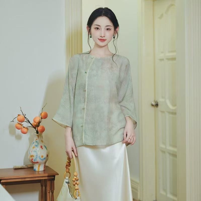新中式佛系禅意女装大方得体清冷松弛感薄衫素衣半身裙两件套装春|undefined