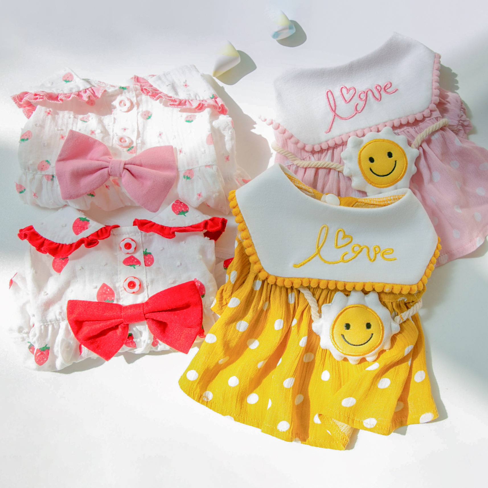 23 nueva primavera y el verano Delgado transpirable perro vestido de girasol bolsa mensajero ropa para mascotas gato falda