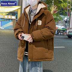NASA羊羔绒秋冬季男士棉衣加绒厚保暖外套棉服潮流连帽羽绒棉袄子