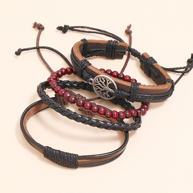fashion happy tree braided leather bracelet