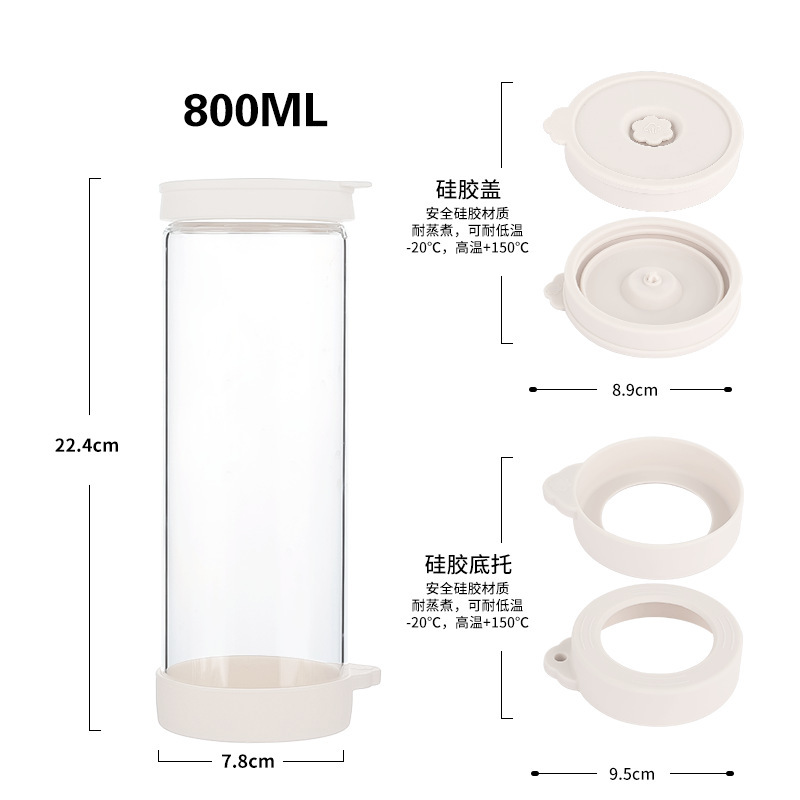 跨境亚马逊高硼硅玻璃水瓶硅胶盖防漏密封果酒瓶1000ml茶水饮料瓶|undefined
