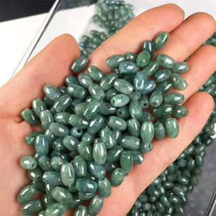 Jade bean green material A goods large hole long bead small 6x 9mm loose bead Jade handmade necklace bracelet Accessories Wholesale
