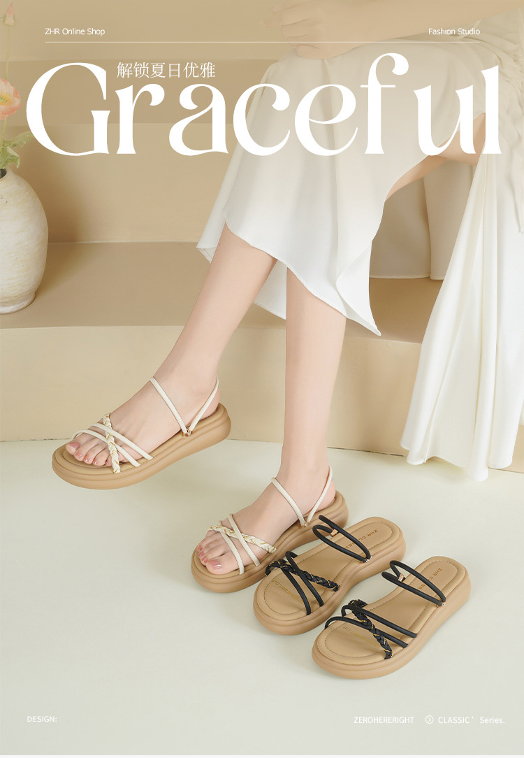 Dép sandal nữ đế bệt quai ngang đính đá phong cách Pháp — AY379 Đen chi tiết 3
