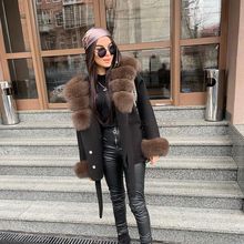 2025新款时尚百搭宽松绑带连帽狐狸毛高级感双面呢羊毛大衣外套女