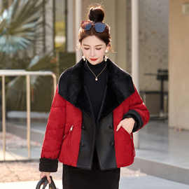 2025新中式皮毛一体翻领羽绒服女冬红色白鸭绒保暖外套设计感