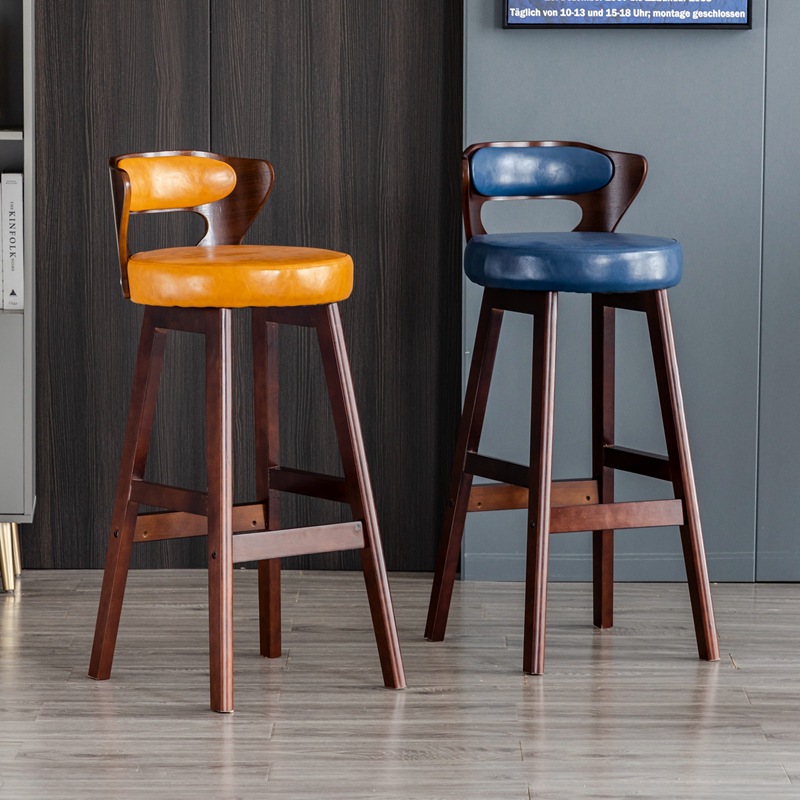 Home Solid Wood Bar Chair High Stool Kitchen Swivel Chair Light Luxury Cashier High Back Bar Chair All Solid Wood American Style