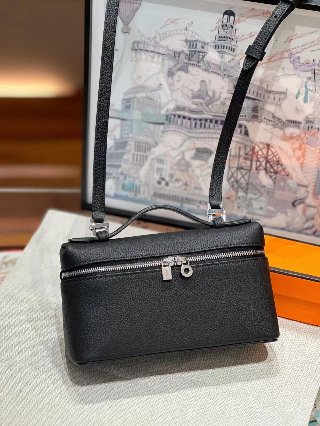 LP19 caja de almuerzo de cuero genuino bolsa nueva Gigi mismo estilo Kelly bolsa lychee patrón zurriago bolso simple bolsa de hombro para las mujeres