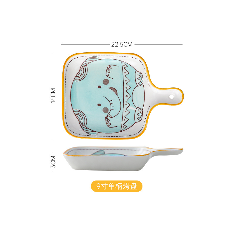 Creativo lindo mascota vajilla de cerámica placa lindo animal hogar mango placa para hornear tazón de arroz comer tazón conjunto