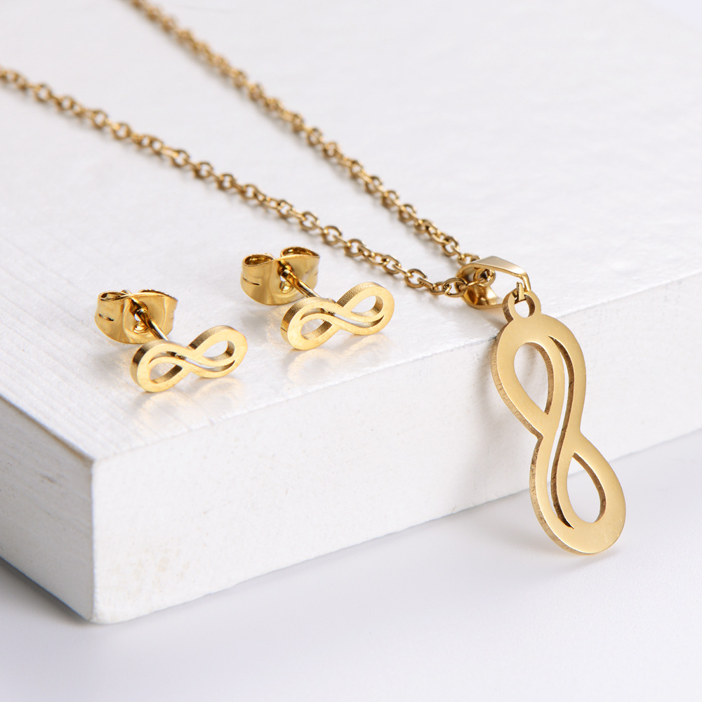 fashion titanium steel 8-shaped necklace earrings set wholesale Nihaojewelry