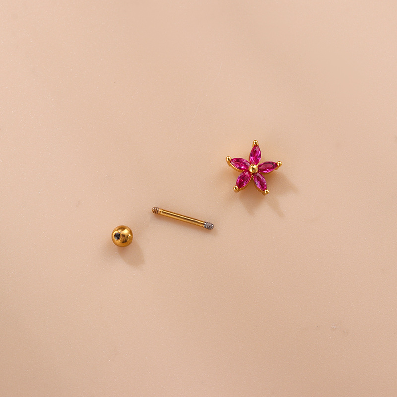 Zircon Inlay Material 1 Piece 316L Stainless Steel Copper Zircon Ear Cartilage Rings & Studs Flower Waterproof Non Tarnish Surgical Steel Women'S