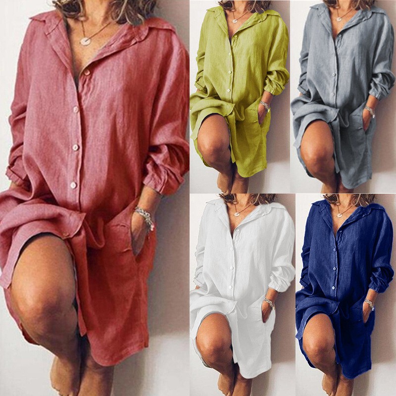 2023 autumn new women's Wish independent station cotton and linen long sleeve solid color cardigan single-breasted Shirt
