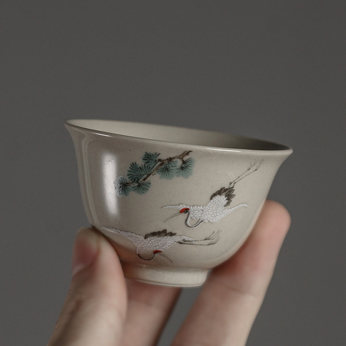 Vegetable gray retro persimmon tea cup household ceramic kung fu tea set small tea cup single cup