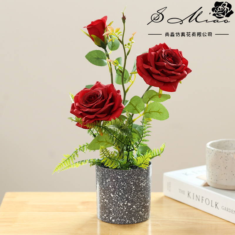 Flor Artificial estilo rural Rosa bonsai flor artificial decoración interior suministro directo de fábrica entrega de una pieza simulación de planta verde image 3