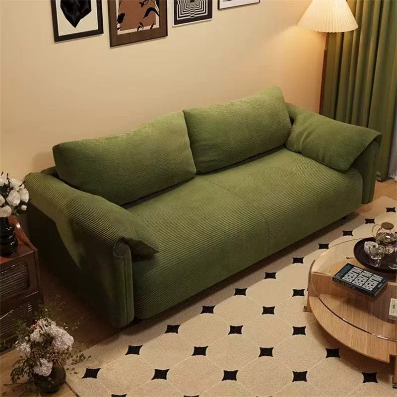 奶油风布艺沙发小户型客厅双人三人位民宿出租房卧室懒人直排沙发