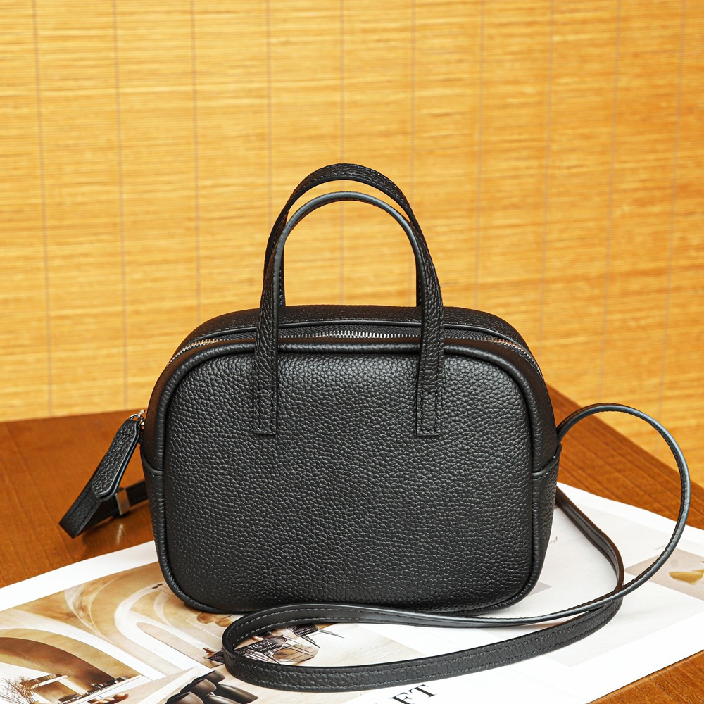 Luxury Fashion Genuine Leather Bowling Bag for Women - New Versatile TOGO Top Grain Cowhide Handbag for Commuting and Crossbody - Thumbnail 6