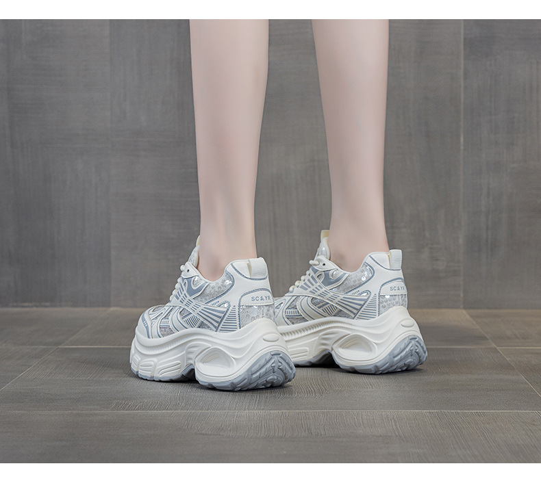Giày sneaker chunky đế dày độn cao bên trong nữ phong cách thể thao thời trang mùa hè 2025 — M2832 màu đỏ, M2832 màu be, M2832 màu bạc chi tiết 11