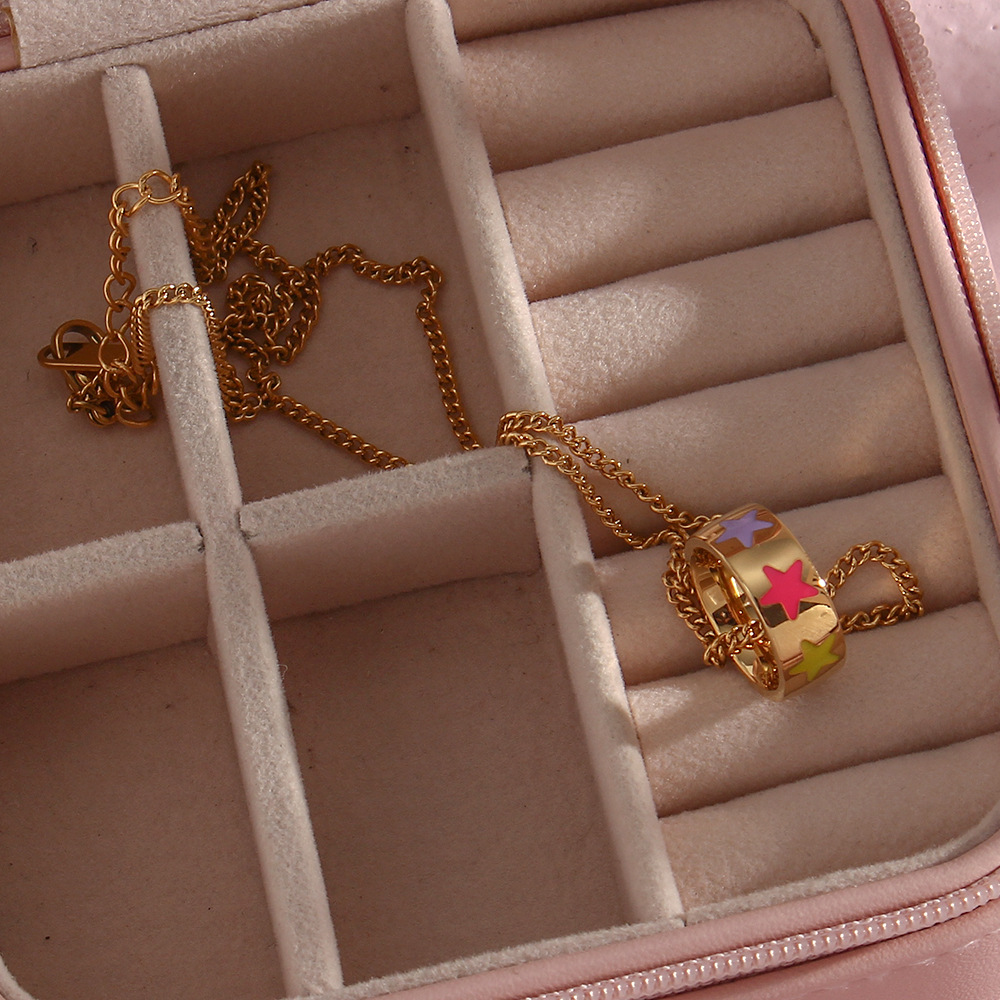 Retro Round Flower Stainless Steel Necklace Enamel Stainless Steel Necklaces