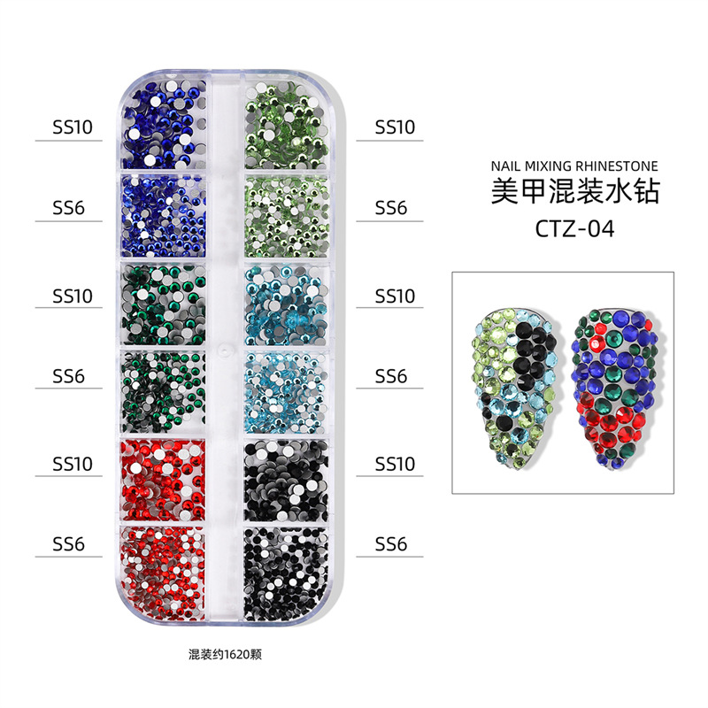 12-rejilla en caja alta plata uñas plana rhinestone joyería transparente AB color diamante llama diamante nail joyería fábrica al por mayor