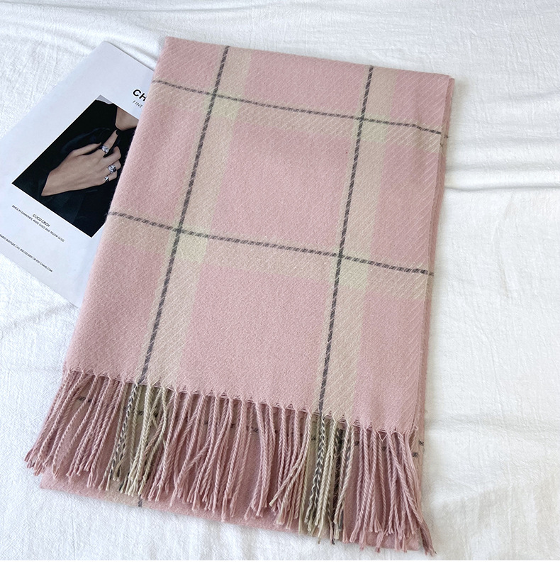 250g Weight Scarf Classification Holiday, Street Occasion Imitation cashmere Material Plaid Pattern Autumn&Winter Season Women's Gender Tassel Design Basic, Classic Style Style Women's Basic Classic Style Plaid Imitation Cashmere Tassel Scarf 29