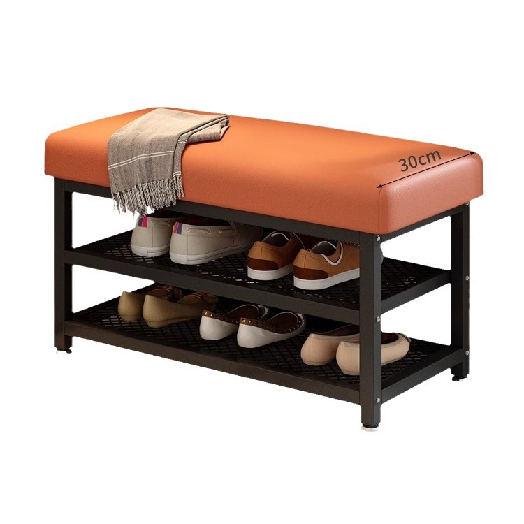 Porta de entrada simple para el hogar armario de zapatos de lujo ligero taburete largo ultra estrecho de gran capacidad paquete blando taburete de cambio de zapatos de metal
