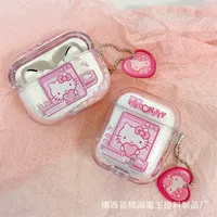 Защитный чехол (Apple) AirPods 1/2, 3, Pro/Pro2 — прозрачный с принтом hello kitty и брелоком