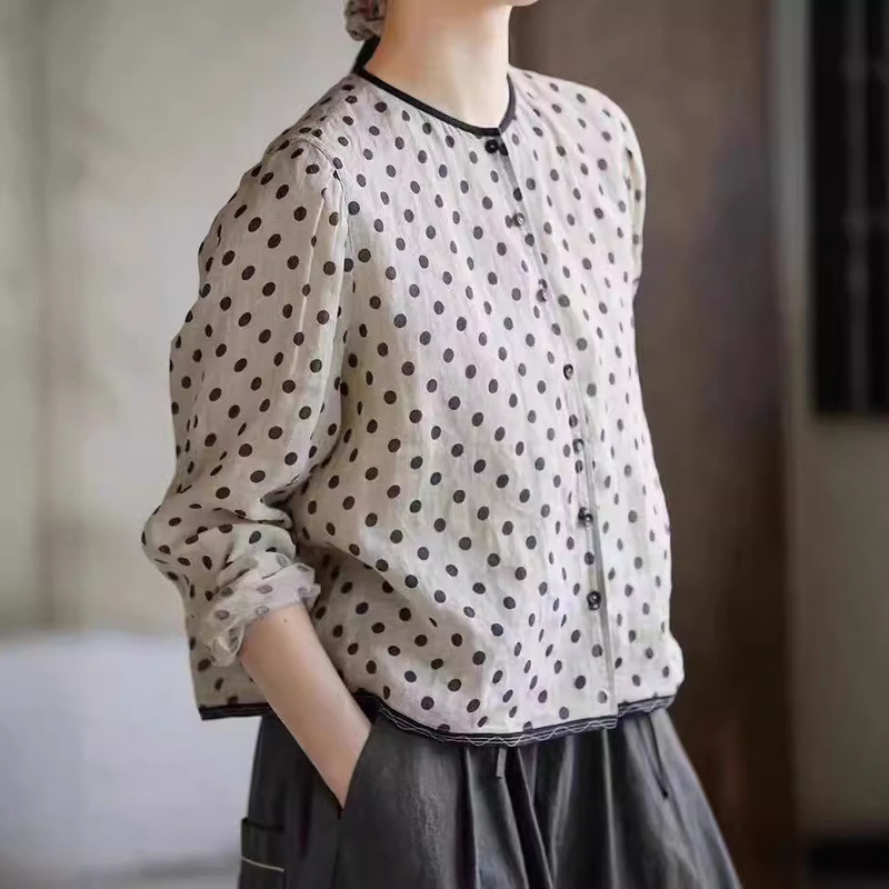 One old same style rain dew hemp wave point literary and artistic leisure outside wear age-reducing lazy wind wear shirt