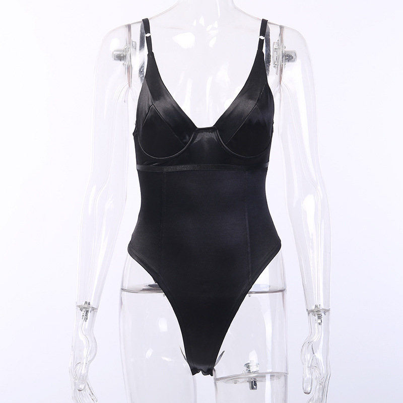 80168 nuevo color sólido camisola ropa de mujer Europa y América verano moda chica caliente sexy pecho-halagador mono mujeres