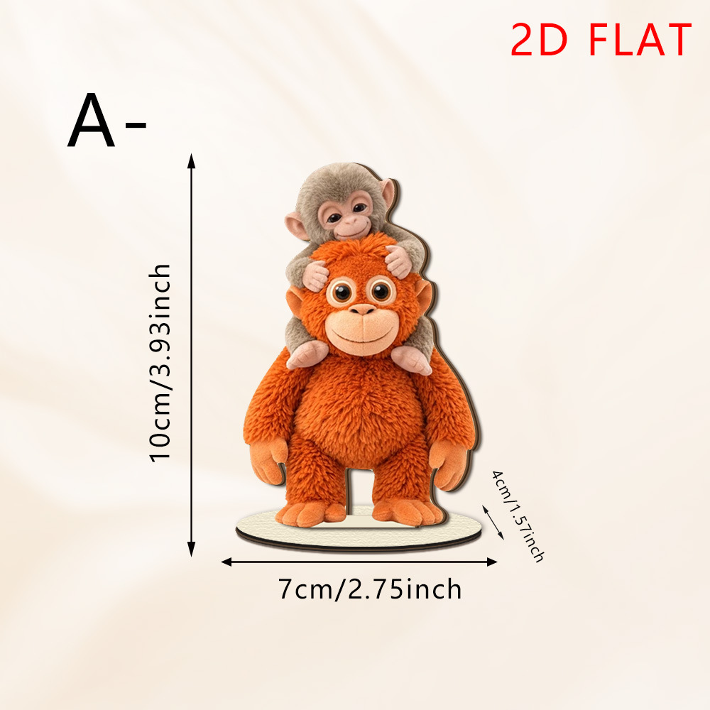 Gorila rojo amor abrazo 2D adornos de madera planos adornos creativos para el hogar