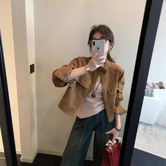 小个子麂皮绒外套女秋季宽松短款夹克上衣女G1532