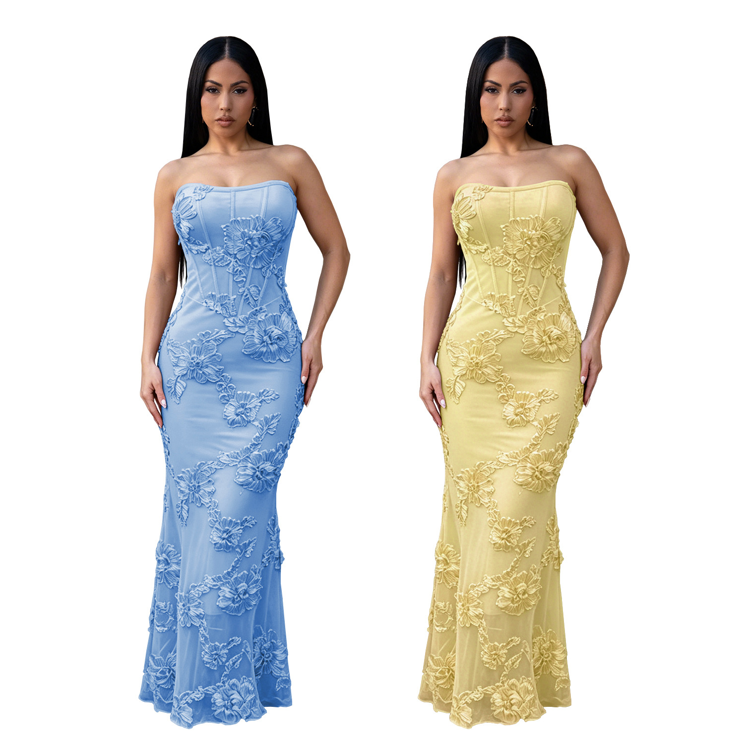 C7686 Aliexpress transfronterizo Amazon Europa y América de moda de mujer sexy tela de tela de pecho vestido de flor vertical image 5