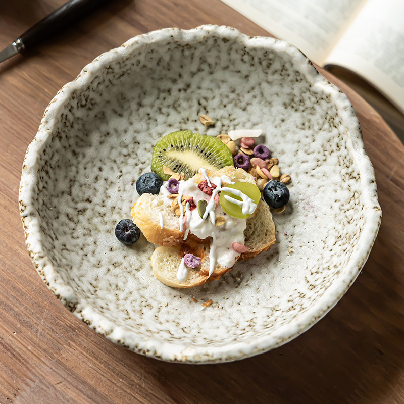 Concepción artística Tazo de cerámica estampado de piedra Tazo de estilo japonés Tazo de ensalada Tazo de cerámica personalizado Tazo de platos de restaurante