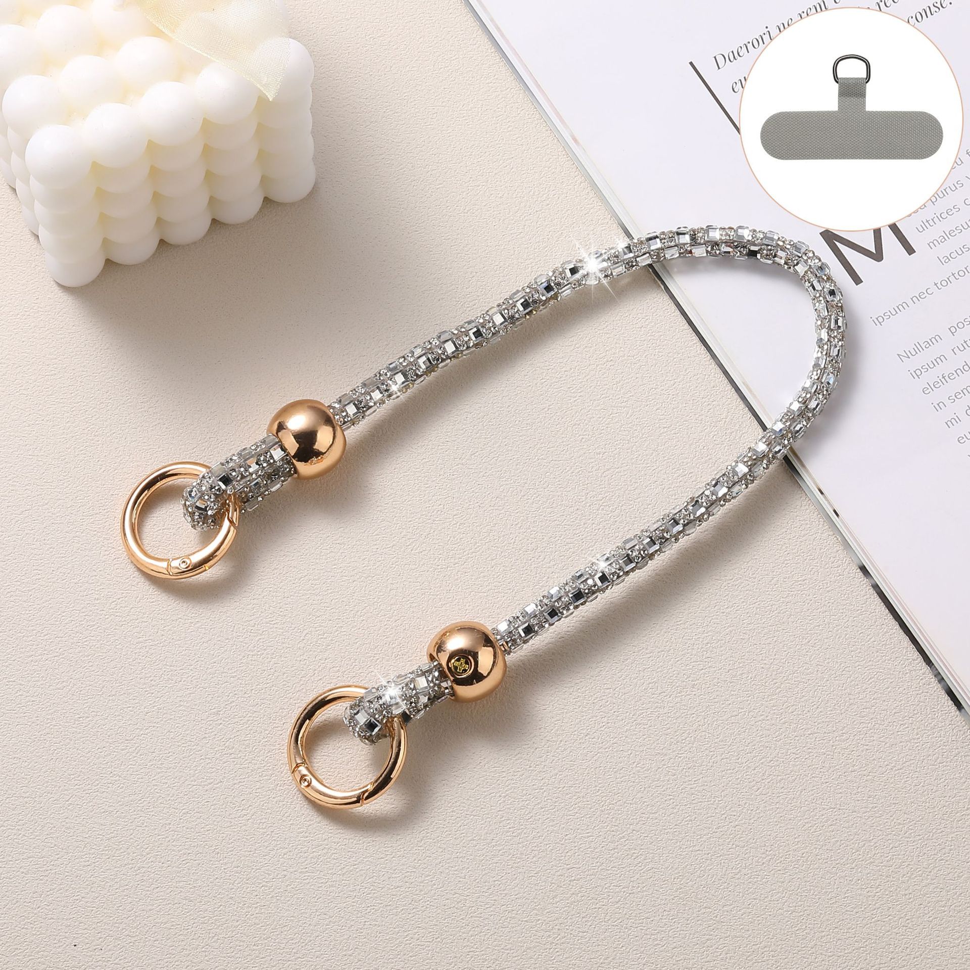 Rhinestone de lujo cuentas redondas de cristal cordón de mano cordón de teléfono móvil mensajero largo cadena colgante de teléfono móvil bolso colgante de hombro