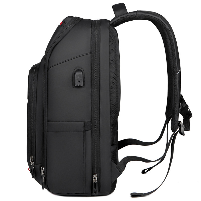 Leather film backpack for men, large-capacity multi-functional business travel backpack, laptop bag, college student schoolbag Item Picture