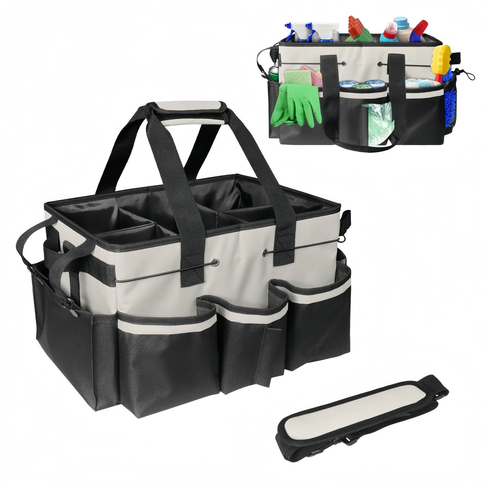 Multifunctional Storage Bag for Women, Large Capacity Cleaning Tool Bag with Detachable Compartments, Portable Oxford Cloth Storage Bag