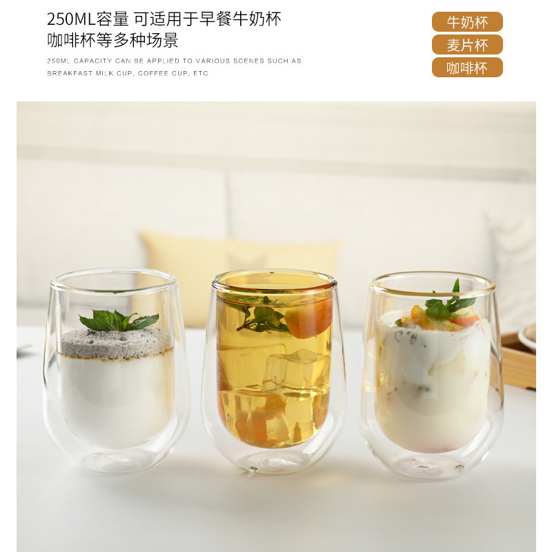 Tazas de vidrio de doble capa personalizadas, tazas de vidrio de alto silicio resistentes al calor, tazas de agua al por mayor, tazas de té a prueba de quemaduras, café aislante