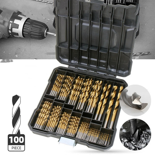 Straight handle twist drill bit cross-border high-speed steel titanium-plated 99pc plastic box drill bit 1.5-10mm drilling tool set