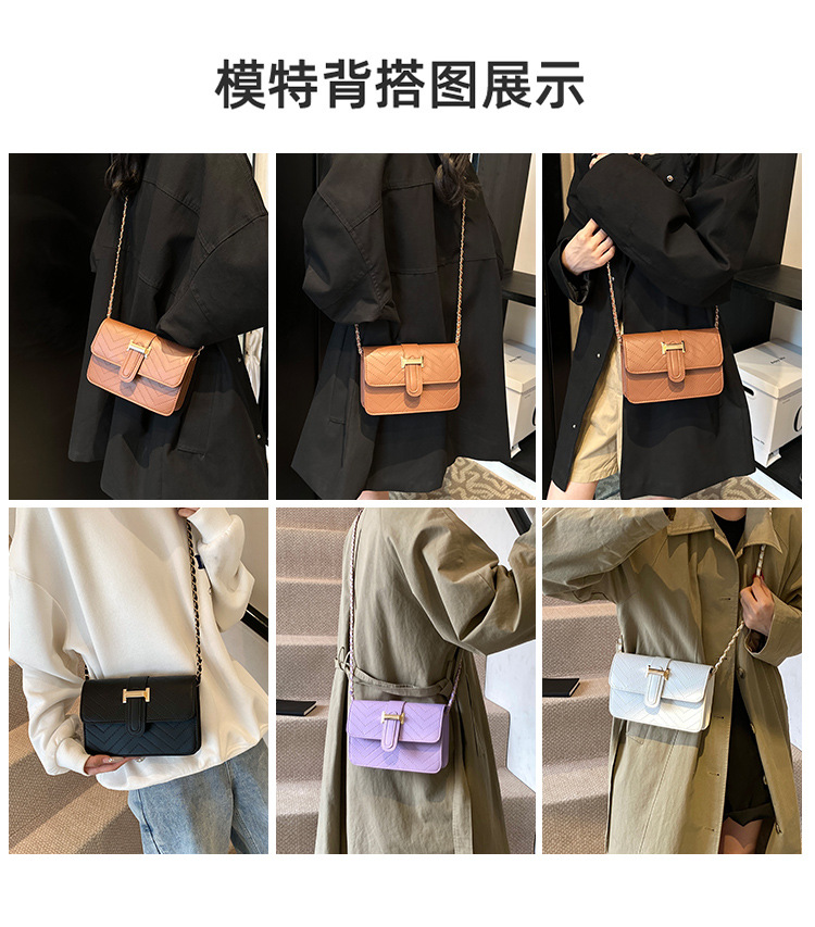 High-end texture checkered tattoo line small bag for women, 2024 new style, simple and trendy, versatile chain single-shoulder crossbody bag Specification drawing