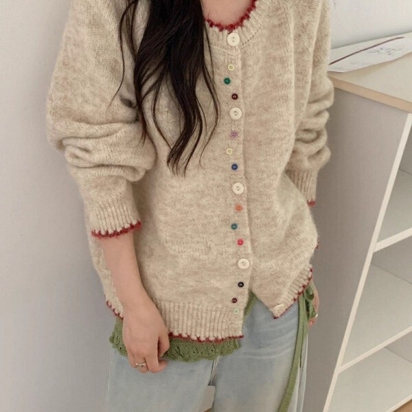 2025 Autumn/Winter Korean Style Lazy Chic Colorful Button Knit Cardigan Versatile Top Loose Soft Women's Sweater Coat 2025 Autumn/Winter Korean Style Lazy Chic Colorful Button Knit Cardigan Versatile Top Loose Soft Women's Sweater Coat