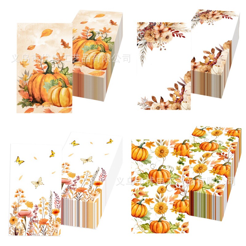 Autumn Thanksgiving Pumpkin Floral Theme Rectangular Paper Napkin Party Tableware Set Decoration Supplies