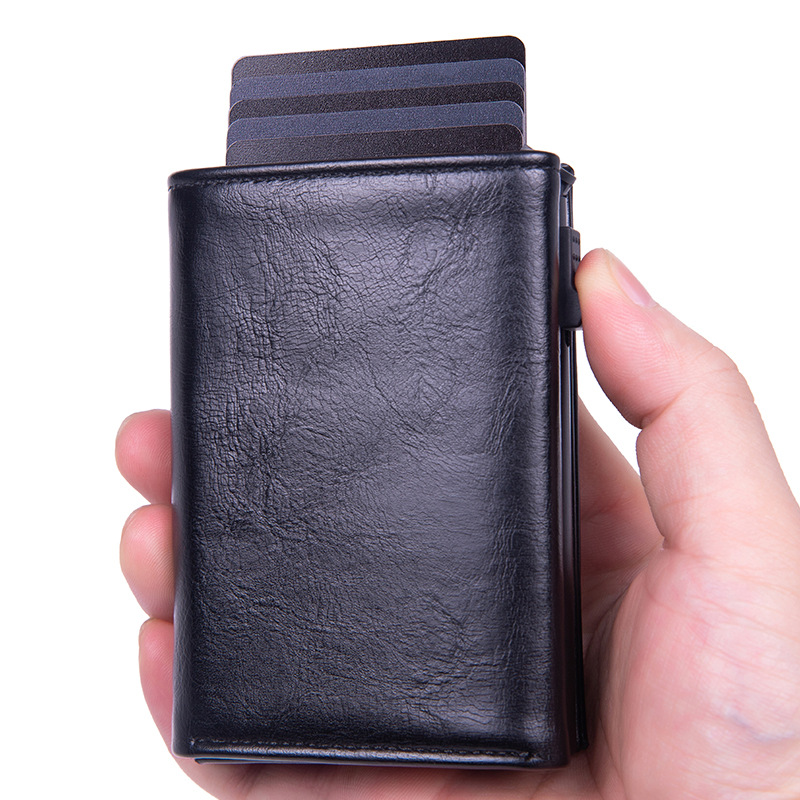 New Aluminum Alloy Credit Card Holder RFID Tri-fold Metal Men's Wallet a-side push automatic pop-out card case