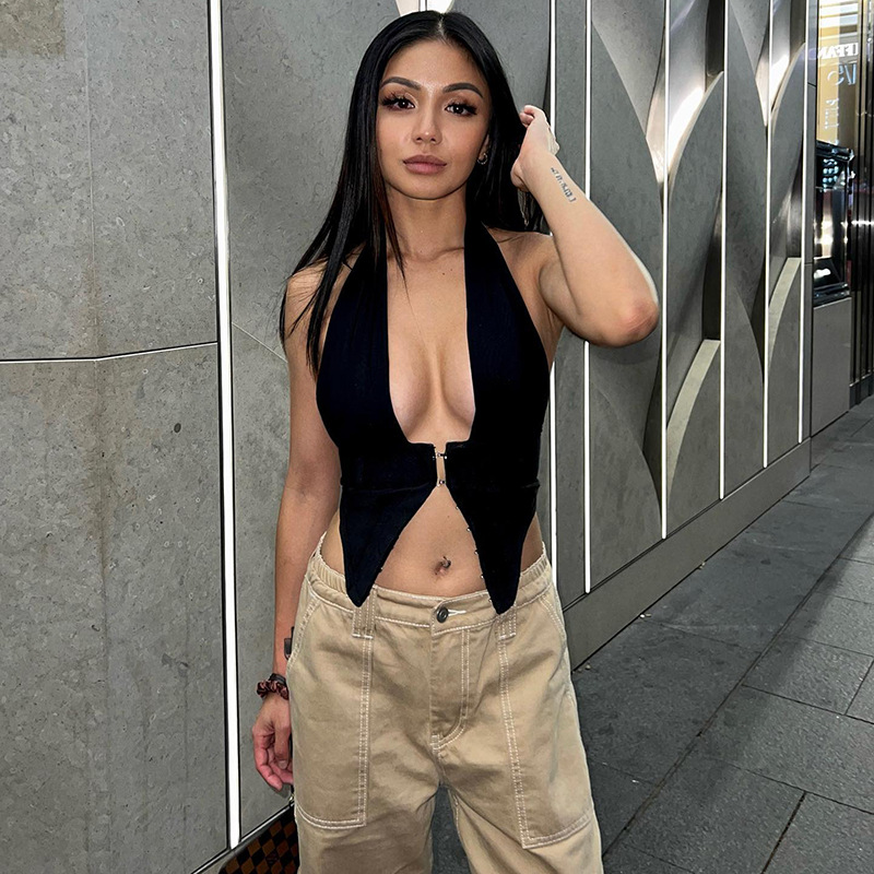 Top aderente sexy per ragazza calda senza schienale alla moda da donna in estate_voghion.com