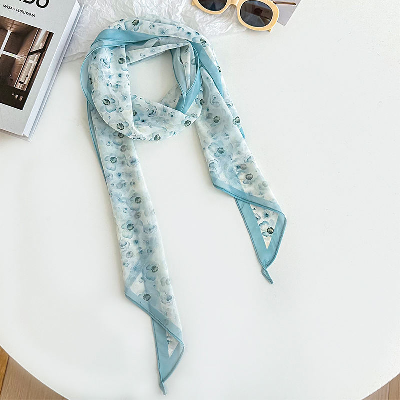 Bufanda de seda, banda larga, sentido de alta calidad, flor de doble cara, sentido de la atmósfera coreana, pañuelo, cinturón para el cabello, bufanda decorativa, bufanda fina, chal