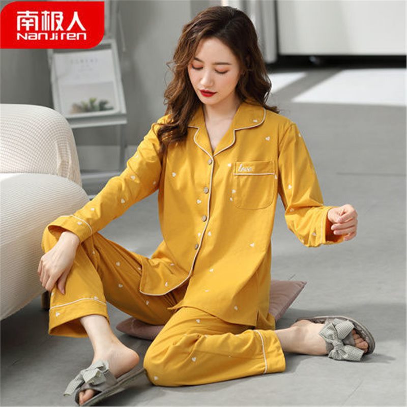 High-end 100% cotton double-sided pajamas Women's Spring and Autumn long sleeve plus size home wear autumn and winter confinement clothing