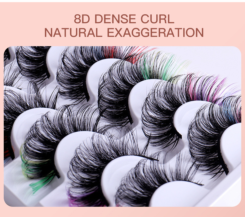 50g Weight False Eyelashes Makeup Tools Types 7 Pairs Quantity Imitation Mink Material Multicolor Pattern Fashion Style Popular High Imitation Mink Hair Color Thick Curl False Eyelashes 4