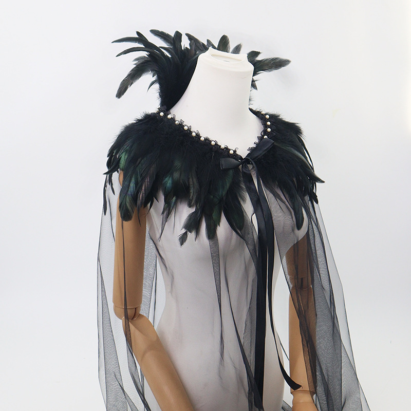 Halloween Europa y América plumas perlas chal espectáculo de baile de baile accesorios de disfraz de fiesta oscuro vestido de desfile