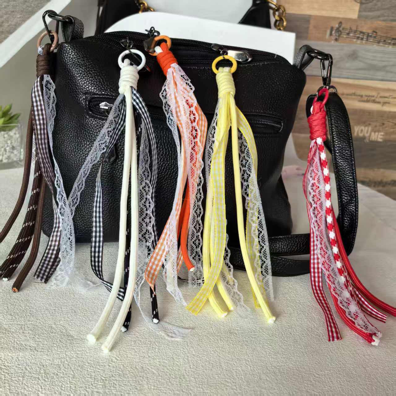 Colorful Creative Mesh Ribbon Rope Toy Bag Hanging Mobile Phone Rope Handmade Fashion Pendant Hanging Decoration Dopamine Weaving