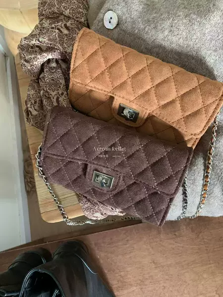 Tweed Style Coin Purse Autumn and Winter Favorite Suede Chain Bag Dark Brown/Caramel Apricot Quilted Shoulder Crossbody Bag