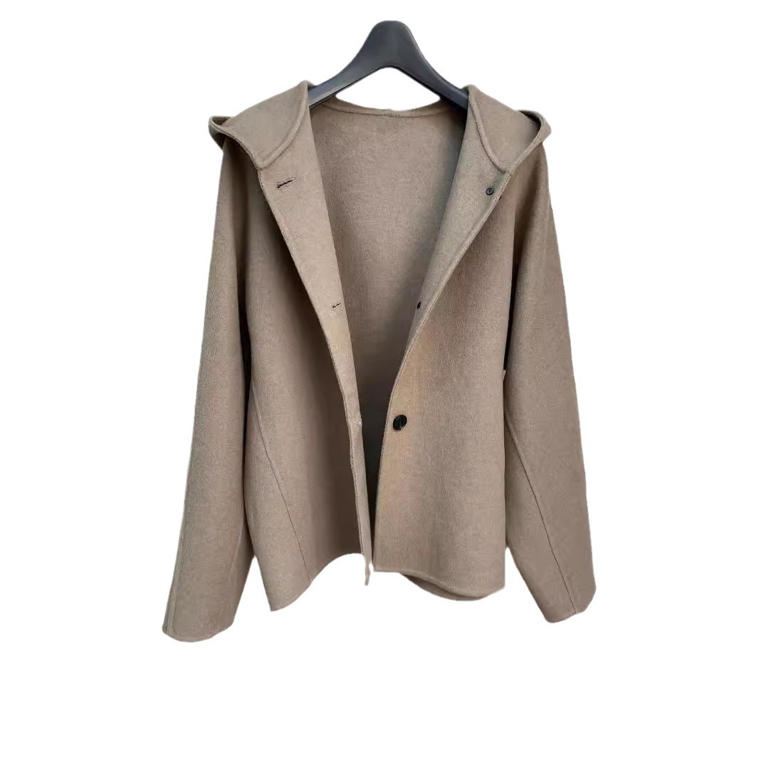 Demi-season short double-sided cashmere woolen woolen coat with hood