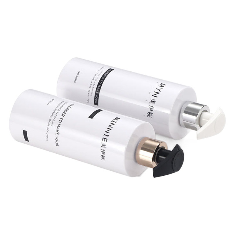 500ml blanco plana hombro PET ducha gel botella champú botella de plástico de aluminio bomba electroquímica cabeza 300ml cuerpo botella de leche