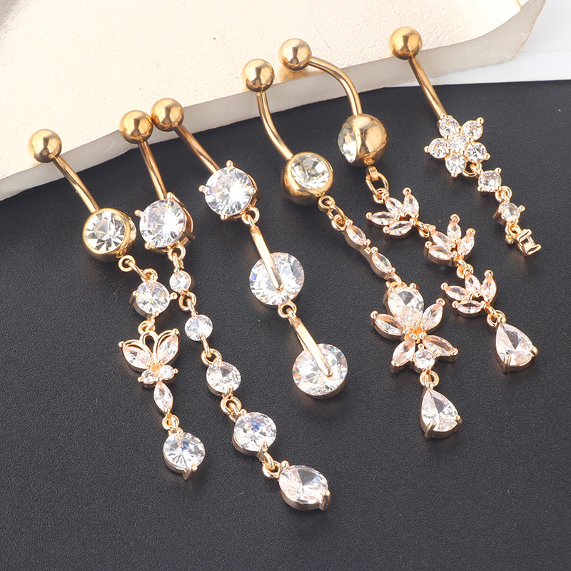 Amazon Popular 6-Piece Belly Button Ring Set Stainless Steel Star Dangle Body Piercing Jewelry detail image 7